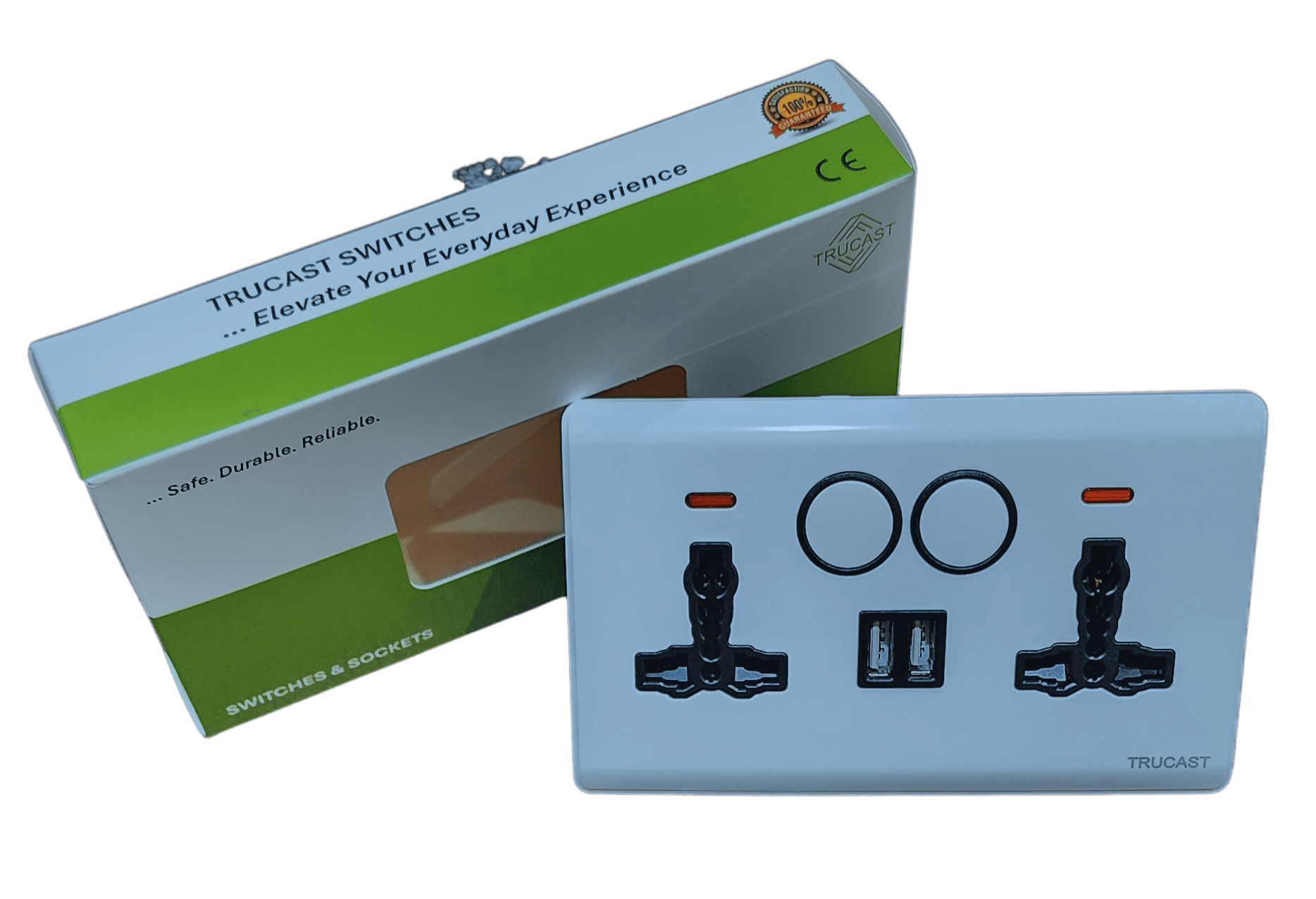 S01 Socket | 13A Double; MF + 2USB +Neon; White