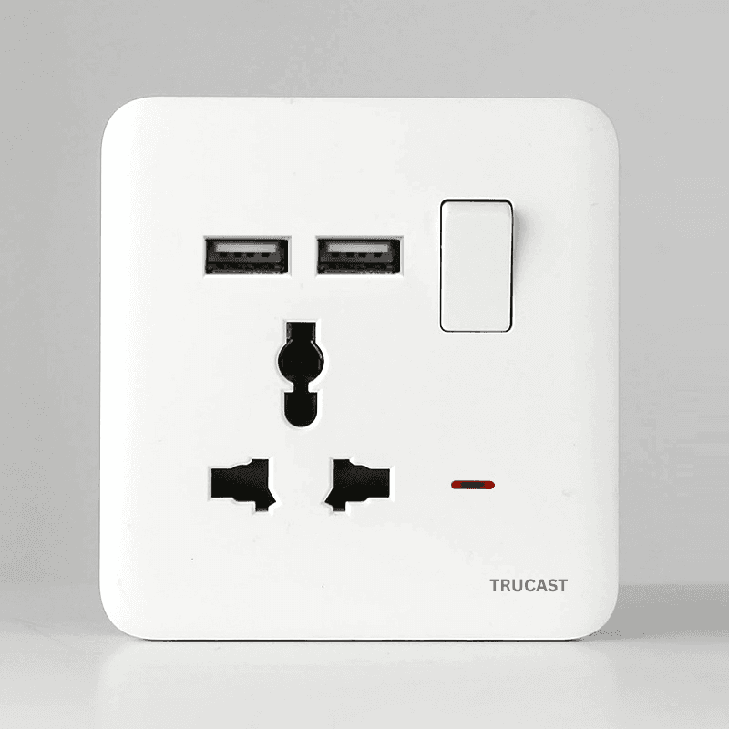 S06 Socket | 13A Single; MF + 2USB + Neon; Silver
