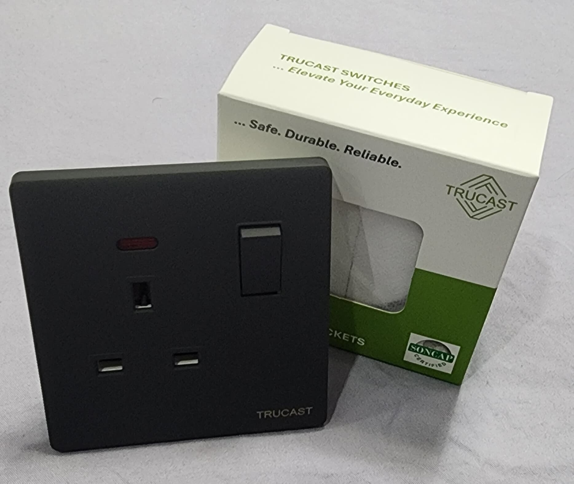 S73 Socket | 13A Single socket + Neon; Grey