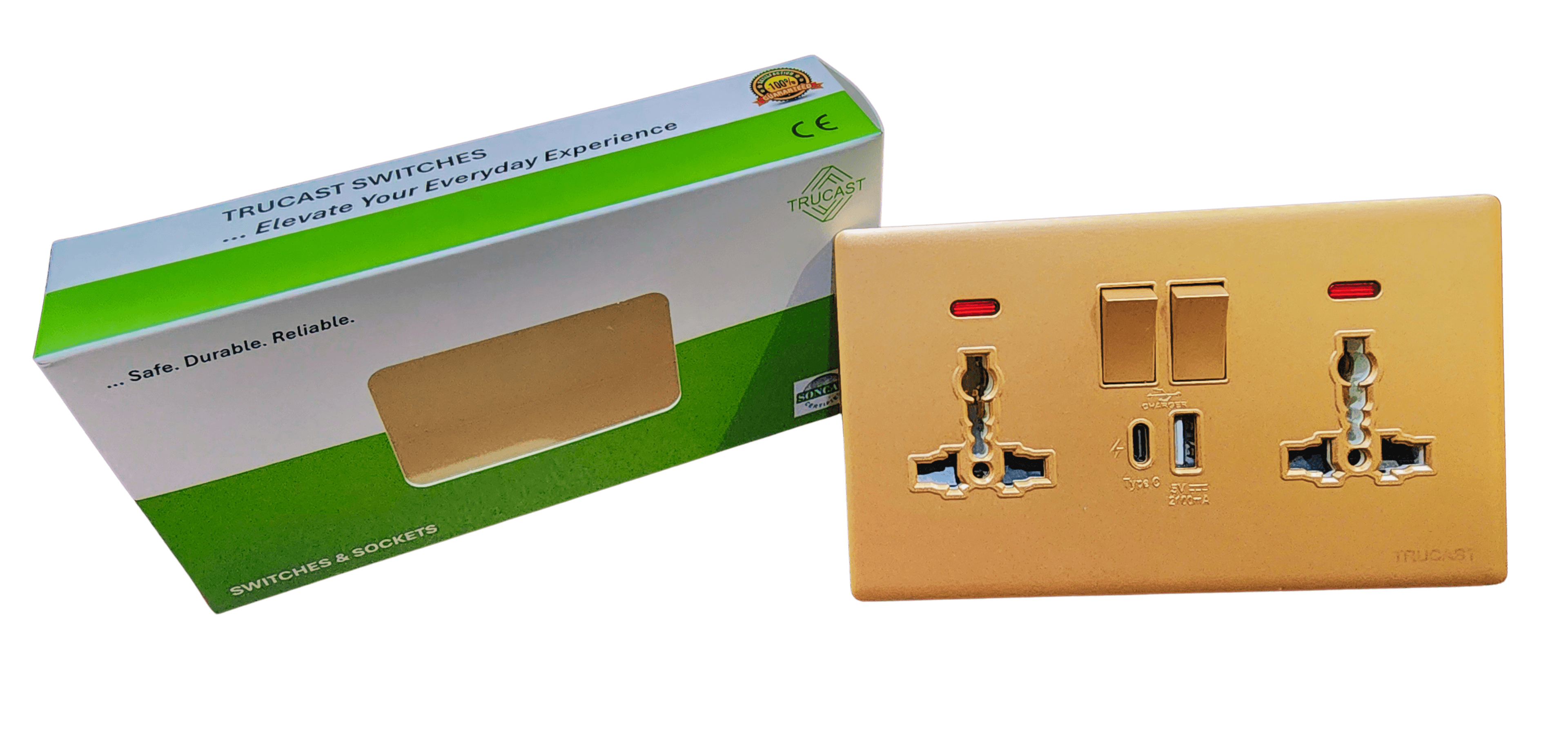 S73 Socket | 13A Double; MF + 1USB + 1 Type C + Neon; Grey